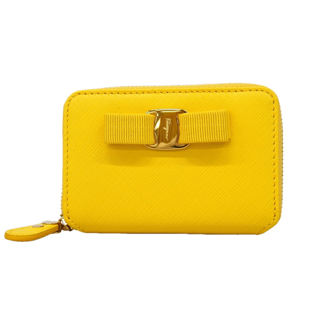 Salvatore Ferragamo Wallet/Coin Case, Vara Leather, Yellow, Women's, P3584001